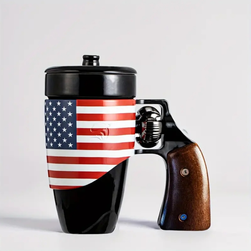 16oz Black Ceramic Gun Coffee Mug - Perfect Birthday Gift for Men & Women, Patri